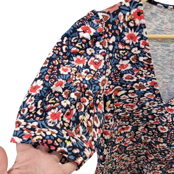 Boden V-neck Floral Mini Dress Cotton Short Puff Sleeves  Blue Red Women’s 8L - Picture 11 of 17